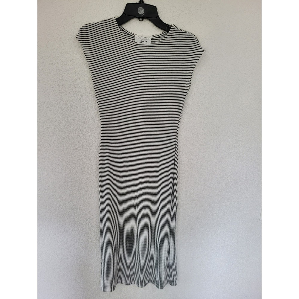 Sadie & Sage Striped Ribbed Knit Bodycon Midi Dress Black White Sleeveless XS #8